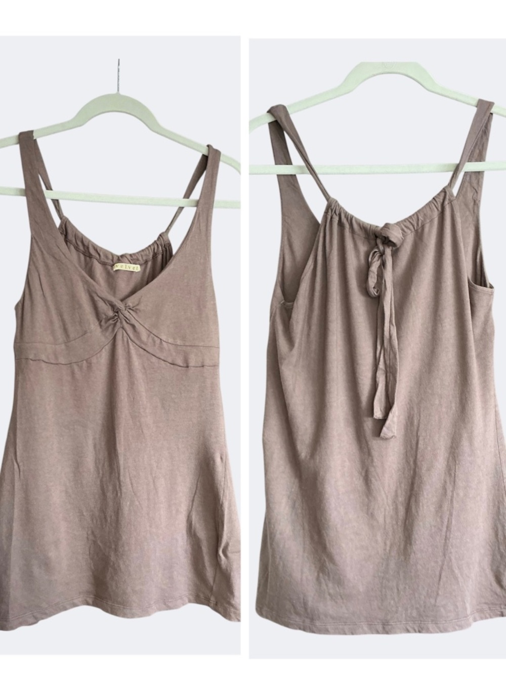 Velvet by Graham & Spencer Grey Brown Cotton Tank Top Gathered Bow Back SZ M